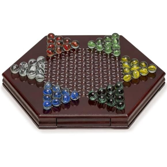 Yellow Mountain Imports Wooden Chinese Checkers Halma Board Game Set - Picture 4 of 7